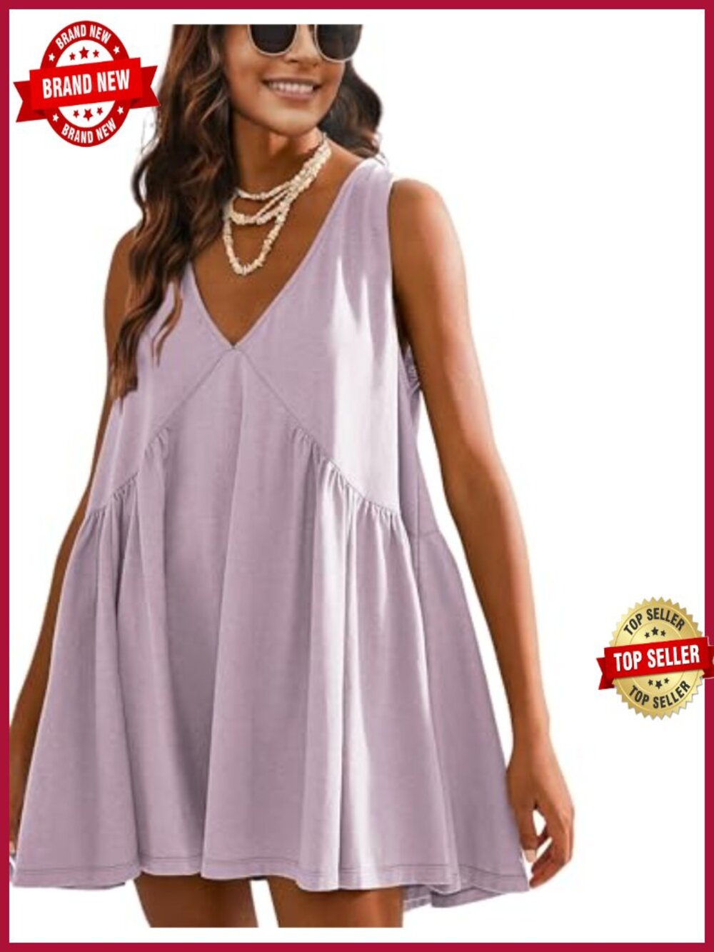Womens Sleeveless V-Neck Mini Dress Casual Loose Sundress with Pockets